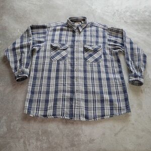 Vintage Fieldmaster Mens XL Tall Blue Plaid Flannel 100% Cotton Button Up Shirt